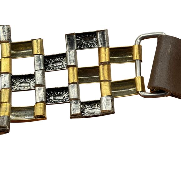 Voltige Paris Belt Cosplay Statement VTG Women's SZ 32 Brown Gold Silver Leather - Picture 12 of 13